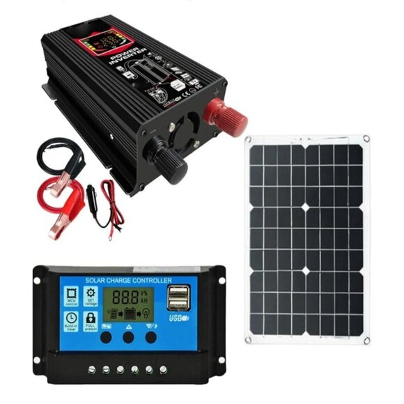 Solar Inverter Kit 18W Solar Panel 6000W Car Power Inverter LCD 30A Solar Charge - Picture 3 of 16
